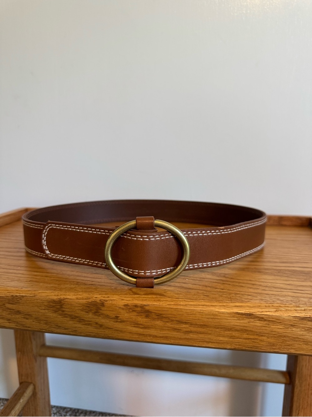 Treasure & Bond Chestnut Leather Belt with Brass Ring Buckle